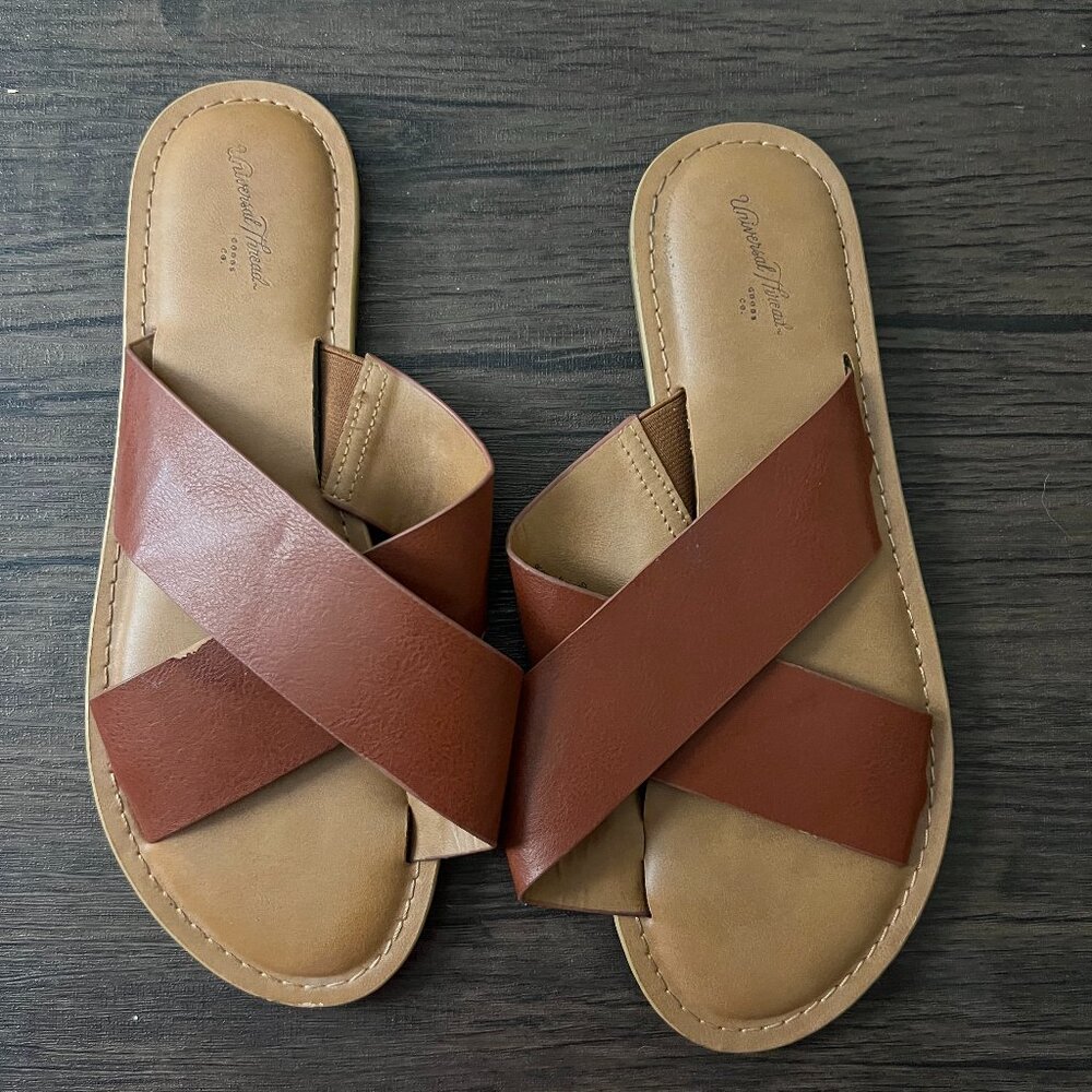 Universal Thread Tan Cross Strap Women's Sandal Slides - sz 7
